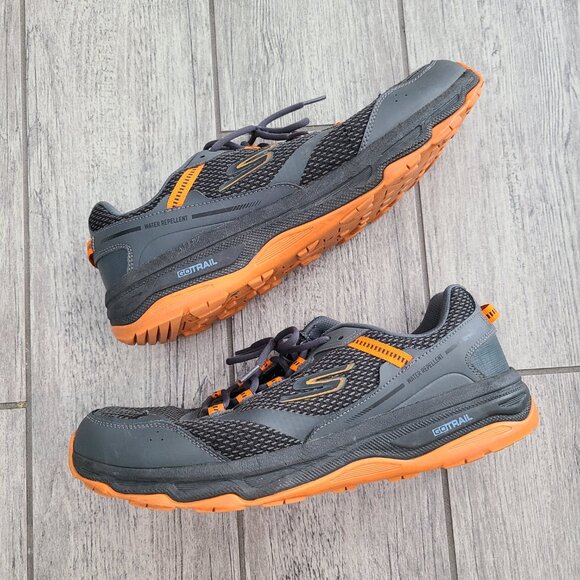 Skechers Men’s GoTrail Water-Repellent Trail Sneakers Gray/Orange Size 10.5 - Picture 9 of 13